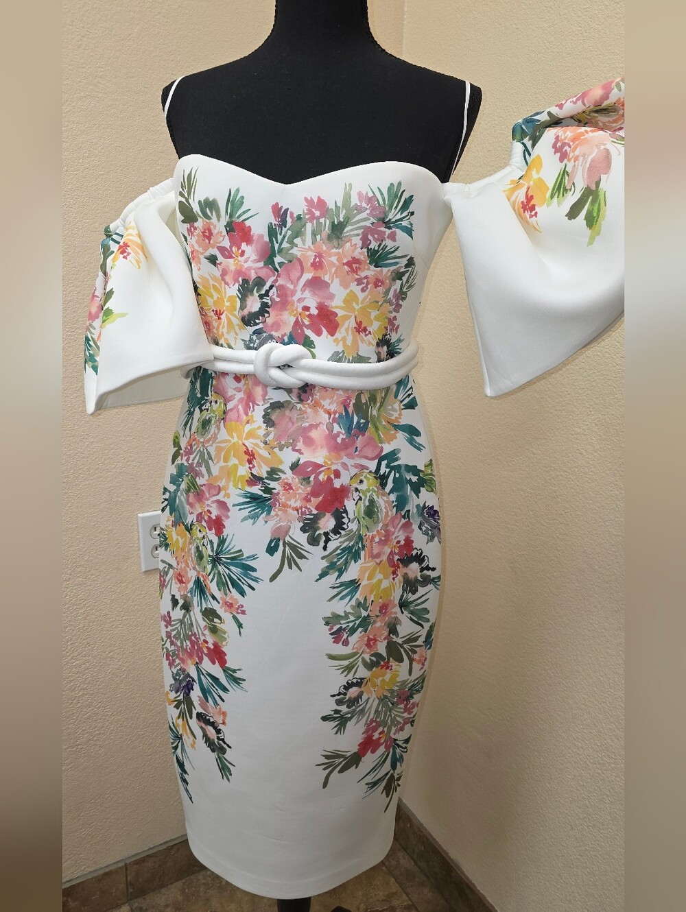Off The Shoulder White Dress w/ Floral Print